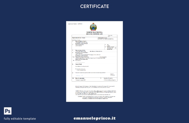 certificato di morte della Macedonia del Nord in stile verificato modello Word e